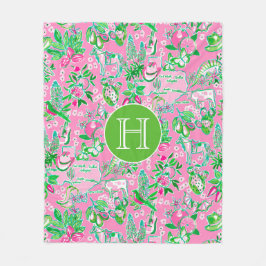 Texas Map Pink & Green Preppy Muster Mit Monogramm Fleecedecke