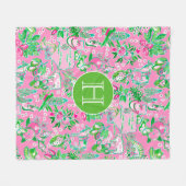 Texas Map Pink & Green Preppy Muster Mit Monogramm Fleecedecke (Vorderseite (Horizontal))