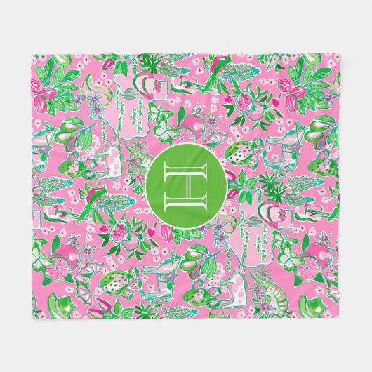 Texas Map Pink & Green Preppy Muster Mit Monogramm Fleecedecke (Vorderseite (Horizontal))
