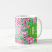 Texas Map Pink & Green Preppy Muster Mit Monogramm Kaffeetasse (VorderseiteRechts)