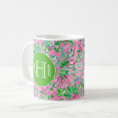 Texas Map Pink & Green Preppy Muster Mit Monogramm Kaffeetasse (Vorderseite Links)