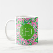 Texas Map Pink & Green Preppy Muster Mit Monogramm Kaffeetasse (Links)