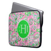 Texas Map Pink & Green Preppy Muster Mit Monogramm Laptopschutzhülle (Vorderseite Links)