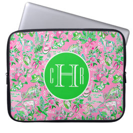 Texas Map Pink & Green Preppy Muster Mit Monogramm Laptopschutzhülle