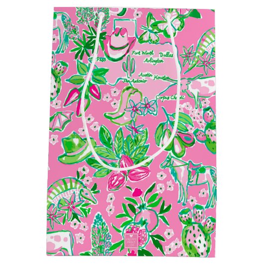 Texas Map Pink & Green Preppy Muster Mit Monogramm Mittlere Geschenktüte (Rückseite)