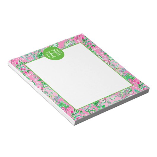 Texas Map Pink & Green Preppy Muster Mit Monogramm Notizblock (angewinkelt)