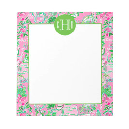 Texas Map Pink & Green Preppy Muster Mit Monogramm Notizblock