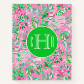 Texas Map Pink & Green Preppy Muster Mit Monogramm Notizblock (Vorderseite)
