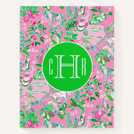 Texas Map Pink & Green Preppy Muster Mit Monogramm Notizblock