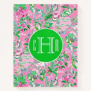 Texas Map Pink & Green Preppy Muster Mit Monogramm Notizblock