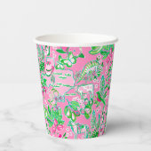 Texas Map Pink & Green Preppy Muster Mit Monogramm Pappbecher (Rückseite)
