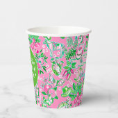 Texas Map Pink & Green Preppy Muster Mit Monogramm Pappbecher (Links)
