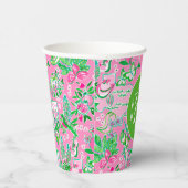 Texas Map Pink & Green Preppy Muster Mit Monogramm Pappbecher (Rechts)