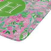 Texas Map Pink & Green Preppy Muster Mit Monogramm Schneidebrett (Ecke)