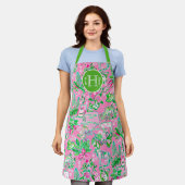 Texas Map Pink & Green Preppy Muster Mit Monogramm Schürze (Getragen)