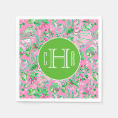 Texas Map Pink & Green Preppy Muster Mit Monogramm Serviette (Vorderseite)