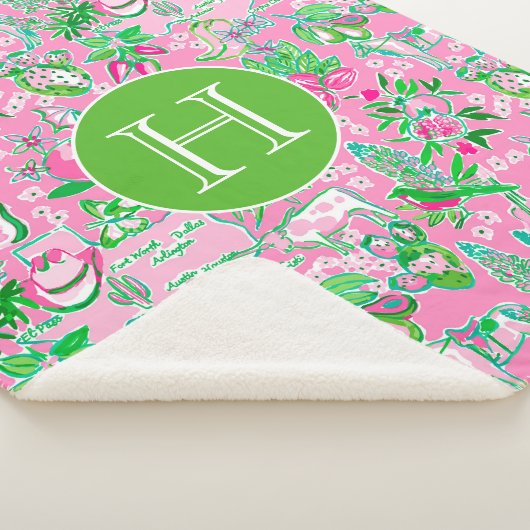Texas Map Pink & Green Preppy Muster Mit Monogramm Sherpadecke (3/4)