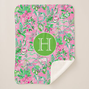 Texas Map Pink & Green Preppy Muster Mit Monogramm Sherpadecke