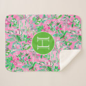 Texas Map Pink & Green Preppy Muster Mit Monogramm Sherpadecke (Vorderseite (Horizontal))