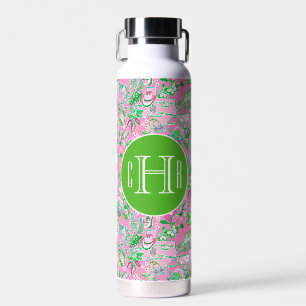 Texas Map Pink & Green Preppy Muster Mit Monogramm Trinkflasche