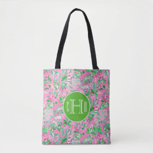 Texas Map Pink & Green Preppy Muster Monogram Tasche