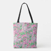 Texas Map Pink & Green Preppy Muster Monogram Tasche (Rückseite)