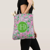 Texas Map Pink & Green Preppy Muster Monogram Tasche (Von Nahem)