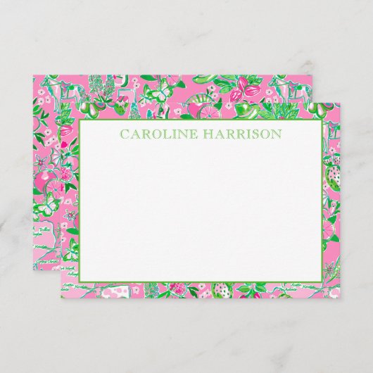 Texas Map Pink & Green Preppy Muster Personalisier Dankeskarte (Vorne/Hinten)