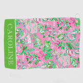 Texas Map Pink & Green Preppy Muster Personalisier Golfhandtuch (Horizontal)