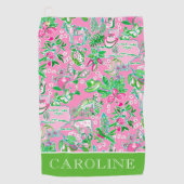 Texas Map Pink & Green Preppy Muster Personalisier Golfhandtuch (Vorderseite)