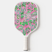Texas Map Pink & Green Preppy Muster Pickleball Schläger (Rückseite)
