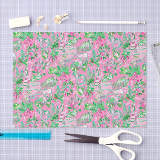 Texas Map Pink & Green Preppy Muster Seidenpapier (Handwerk)