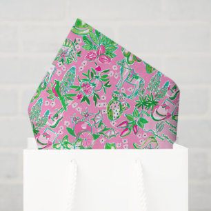 Texas Map Pink & Green Preppy Muster Seidenpapier