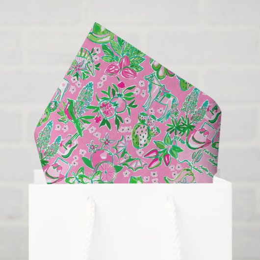 Texas Map Pink & Green Preppy Muster Seidenpapier (Geschenktüte)