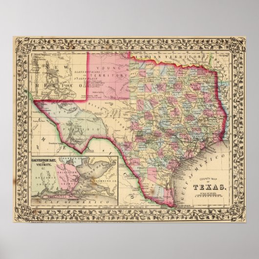 Texas Map von Mitchell Poster (Vorne)