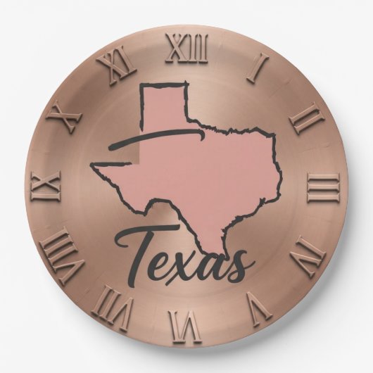 Texas Minimalist Copper Map Pappteller (Vorderseite)