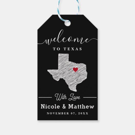 Texas Minimalistisch Texan Map Wedding Willkommen Geschenkanhänger (Vorderseite)