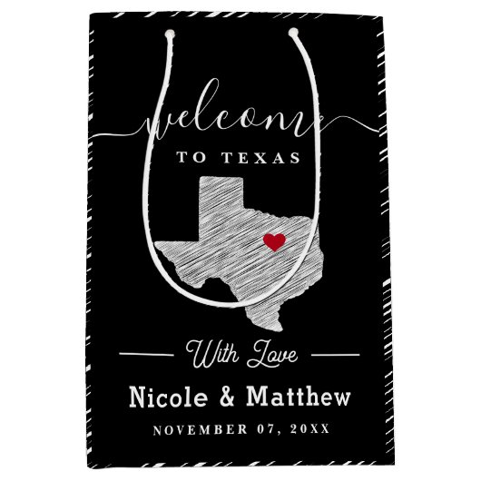Texas Minimalistisch Texan Map Wedding Willkommen Mittlere Geschenktüte (Vorderseite)