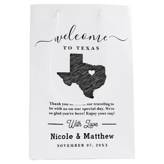Texas Minimalistisch Texan Map Wedding Willkommen Mittlere Geschenktüte (Vorderseite)