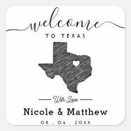 Texas Minimalistisch Texan Map Wedding Willkommen Quadratischer Aufkleber
