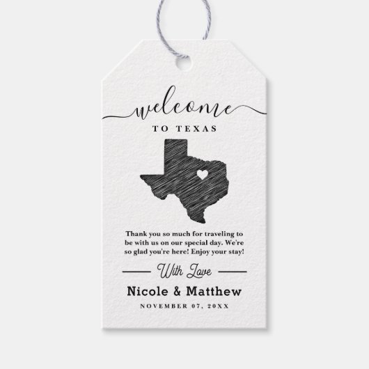 Texas Minimalistisch Wedding Welcome Geschenkanhänger (Vorderseite)