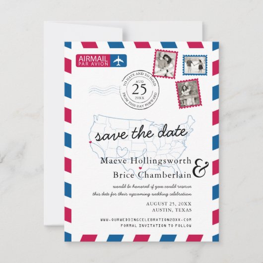 Texas Northern California Airmail Save the Date (Vorderseite)