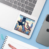 Texas Northern Mockingbird und Bluebonnet Blume Aufkleber (Laptop mit iPhone)