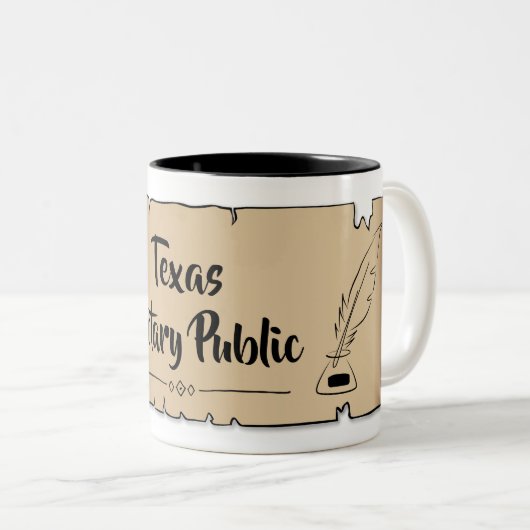 Texas Notary Public Scroll Feather Quill Zweifarbige Tasse (VorderseiteRechts)