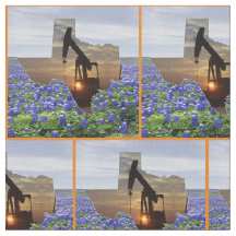 Texas Oil Pump Jack Sunset and Bluebonnets Border