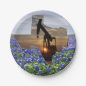 Texas-Öl-Pumpen-Jack am Sonnenuntergang auf Pappteller (Vorderseite)