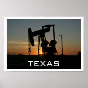 Texas-Ölpumpe bei Sonnenuntergang Poster