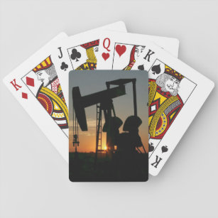 Texas Ölpumpe Silhouette bei Sonnenuntergang Spielkarten