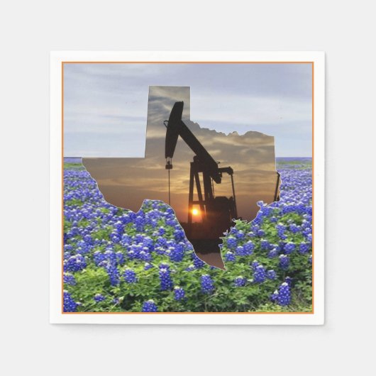 Texas Ölpumpen Jack bei Sonnenuntergang auf Bluebo Serviette (Vorderseite)