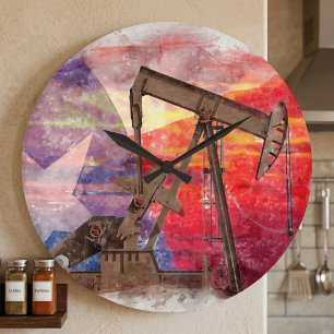 Texas-Ölpumpwerk: Lone Star State Heritage-Kunst Große Wanduhr